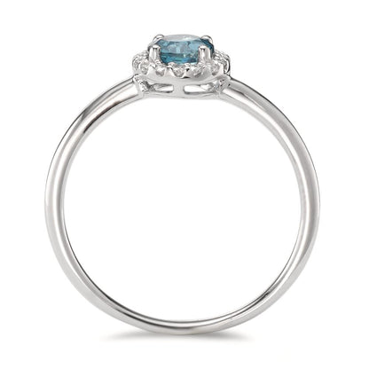Anello Oro bianco 750/18 carati Topazio azzurro di Londra, Diamante 0.11 ct, 16 pietra, [Brillant], w-si