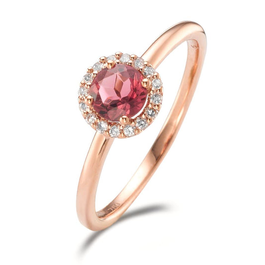 Anello Oro rosso 750/18 carati Tormalina, Diamante 0.11 ct, 16 pietra, [Brillant], w-si