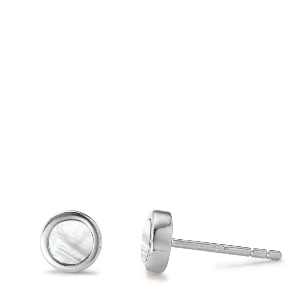 Orecchini a bottone Argento rodiato Madreperla bianco Ø6 mm