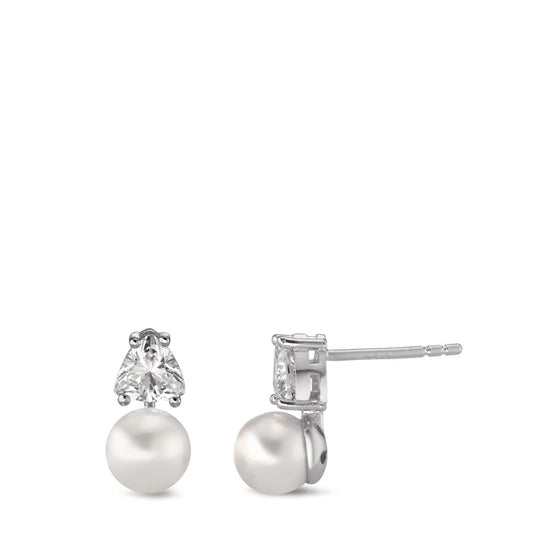 Orecchini a bottone Argento Zirconia 2 pietra rodiato [shining Pearls] bianco, 2 Perla, 6 mm