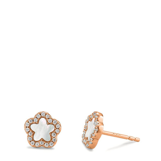 Orecchini a bottone Argento Zirconia rosa dorato Madreperla bianco Fiore Ø8 mm