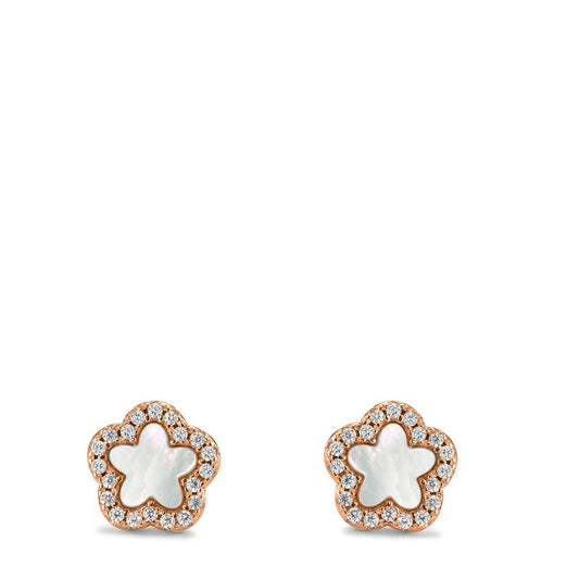 Orecchini a bottone Argento Zirconia rosa dorato Madreperla bianco Fiore Ø8 mm