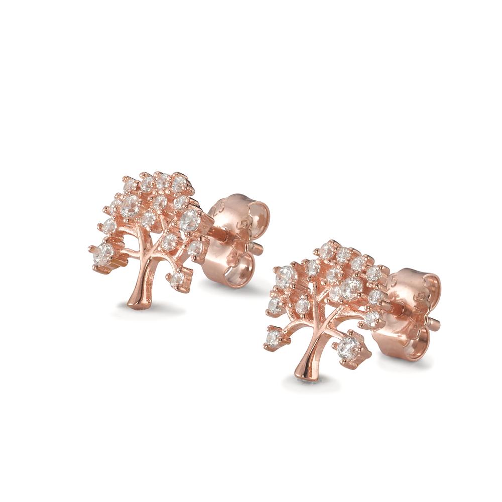 Orecchini a bottone Argento Zirconia rosa dorato Albero della vita Ø10 mm