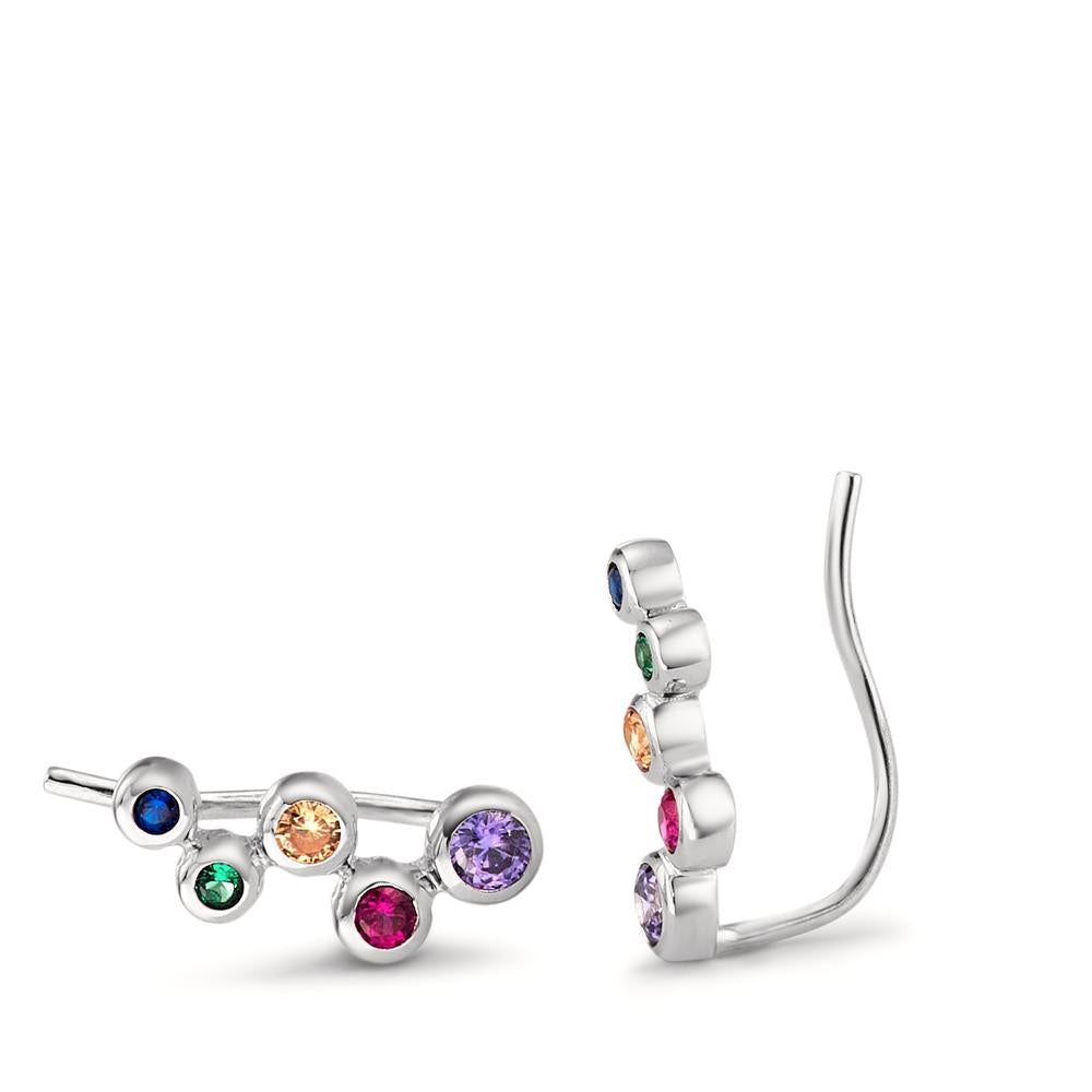 Cursore per le orecchie Argento Zirconia color arcobaleno, 10 pietra rodiato
