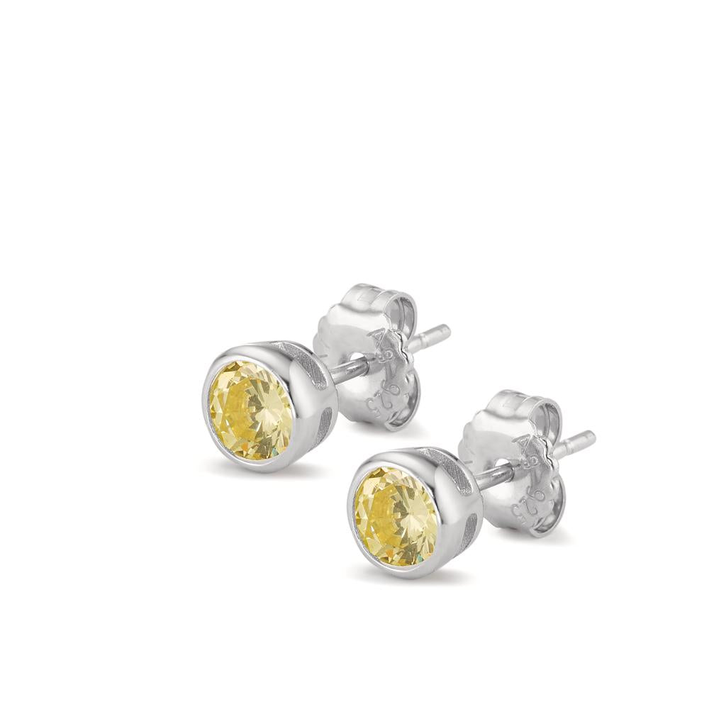 Orecchini a bottone Argento Zirconia giallo, 2 pietra rodiato Ø6 mm