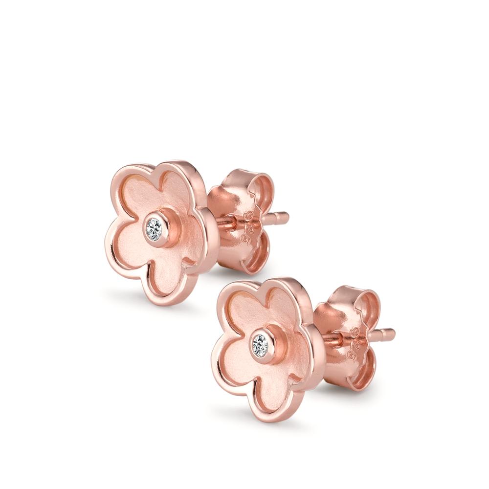Orecchini a bottone Argento Zirconia 2 pietra rosa dorato Fiore Ø9.5 mm