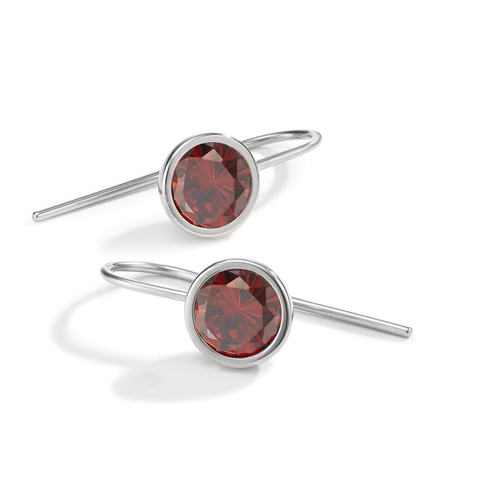Orecchini Acciaio inossidabile Zirconia bordeaux, 2 pietra Ø9.5 mm