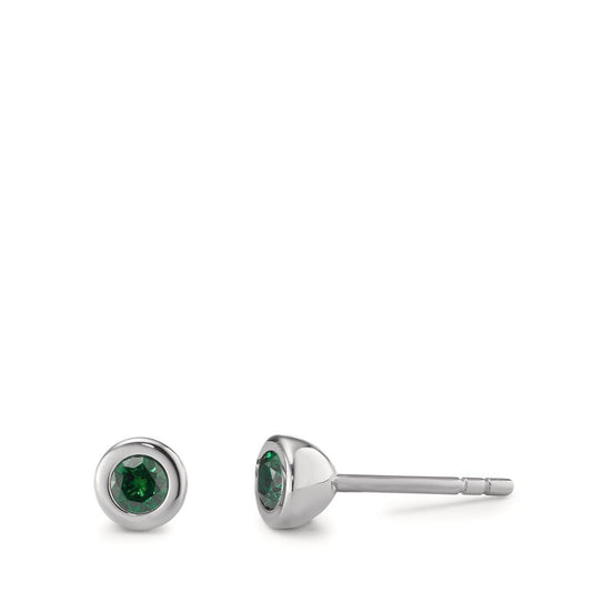 Orecchini a bottone Acciaio inossidabile Zirconia verde, 2 pietra Ø5 mm