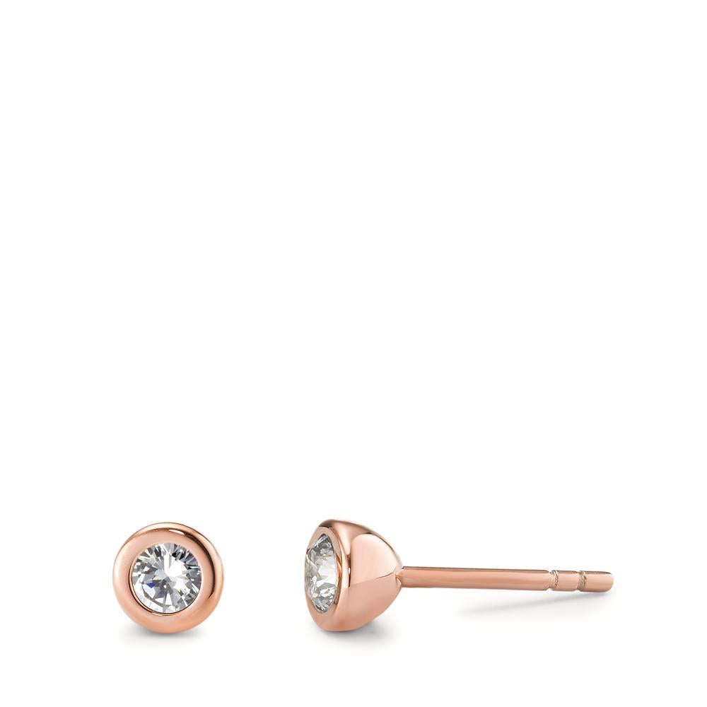 Orecchini a bottone Acciaio inossidabile Zirconia bianco, 2 pietra rosa rivestimento IP Ø5 mm