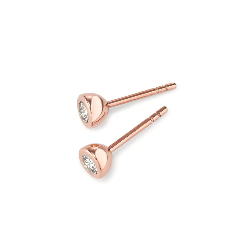 Orecchini a bottone Acciaio inossidabile Zirconia bianco, 2 pietra rosa rivestimento IP Ø5 mm