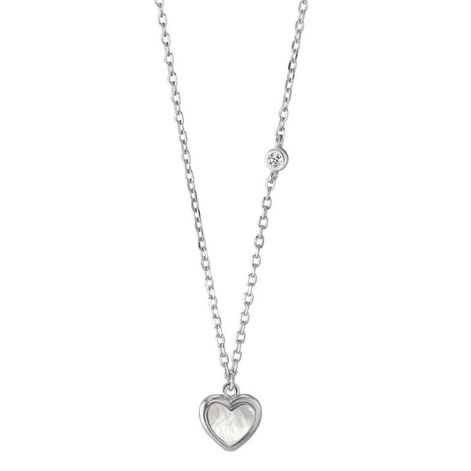Collana Argento Zirconia rodiato Madreperla bianco Cuore 40-45 cm