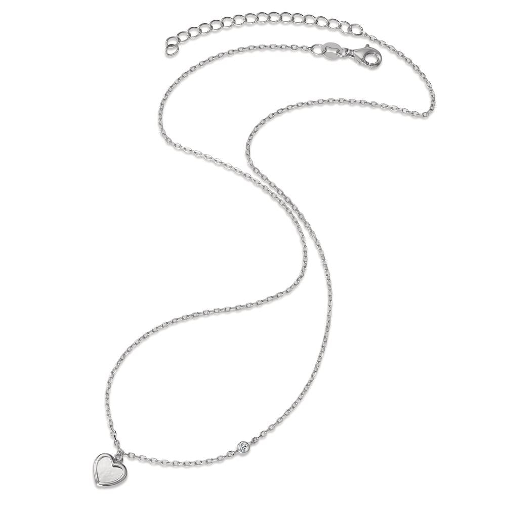 Collana Argento Zirconia rodiato Madreperla bianco Cuore 40-45 cm