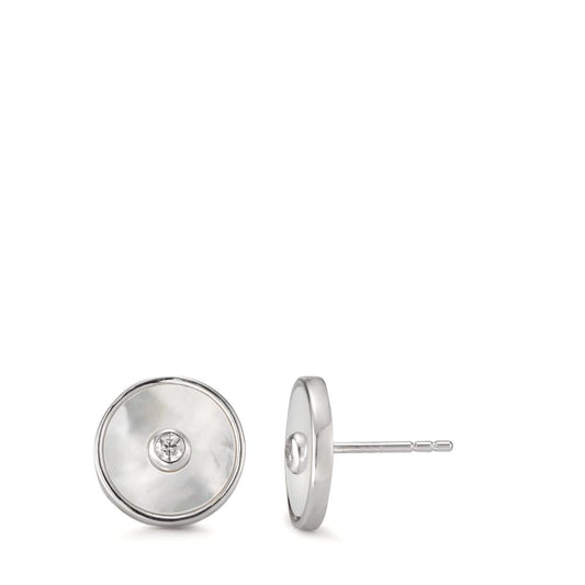 Orecchini a bottone Argento Zirconia 2 pietra rodiato Madreperla bianco Ø11.5 mm