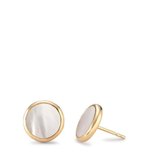 Orecchini a bottone Argento giallo dorato Madreperla bianco Ø12 mm