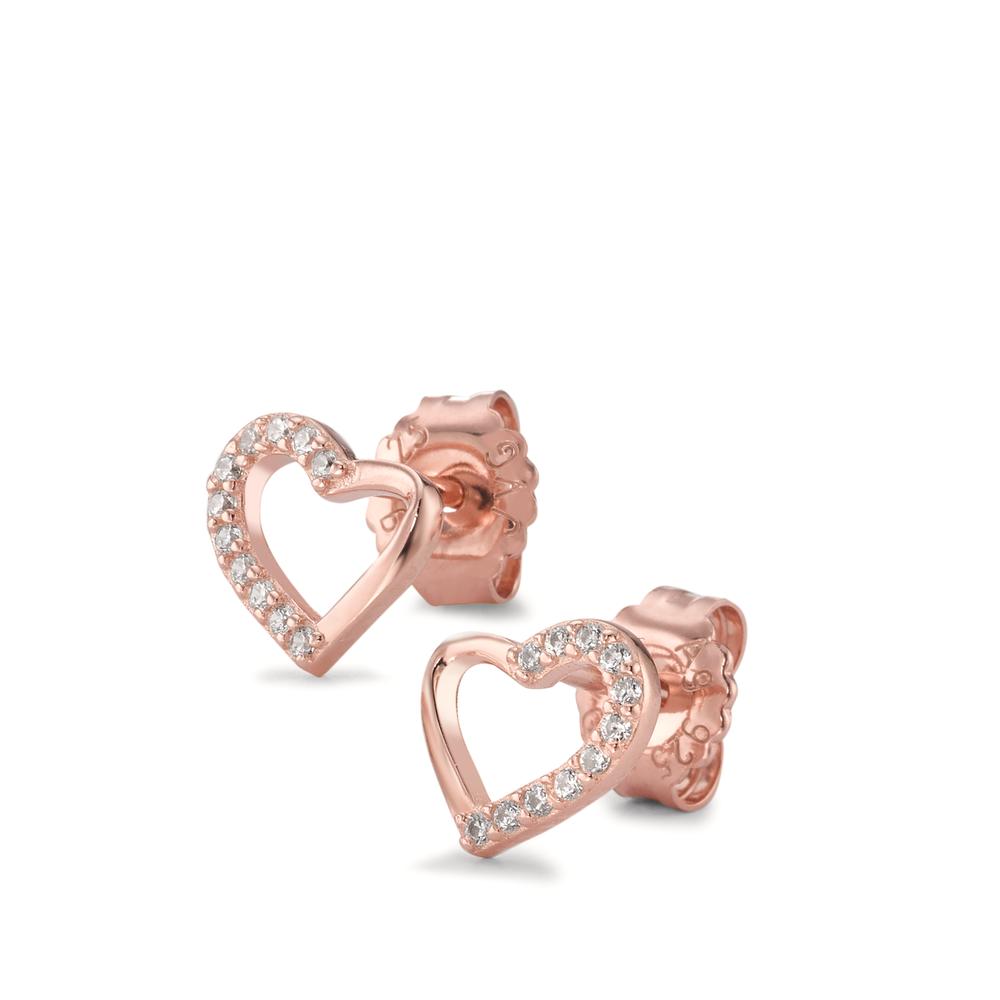 Orecchini a bottone Argento Zirconia 22 pietra rosa dorato Cuore Ø7.5 mm