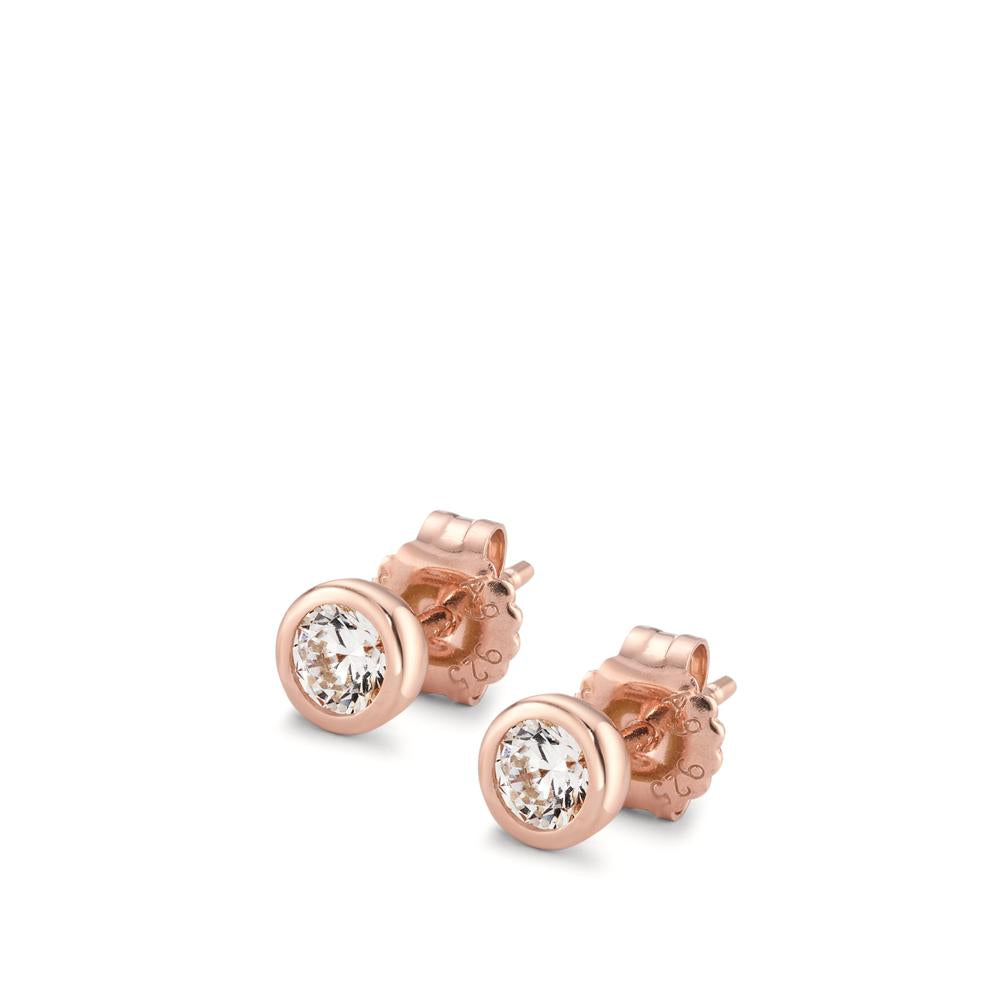 Orecchini a bottone Argento Zirconia 2 pietra rosa dorato Ø5.5 mm