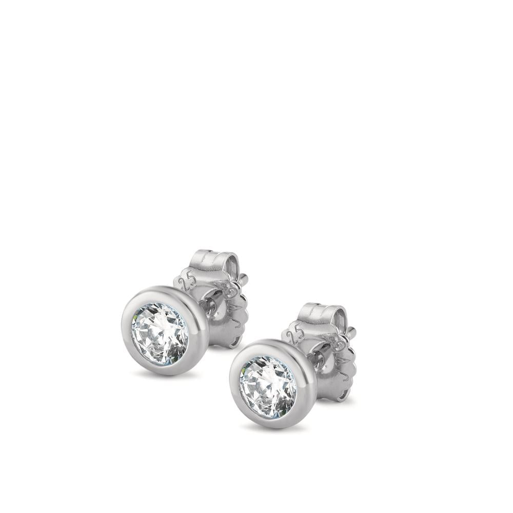 Orecchini a bottone Argento Zirconia 2 pietra rodiato Ø6 mm