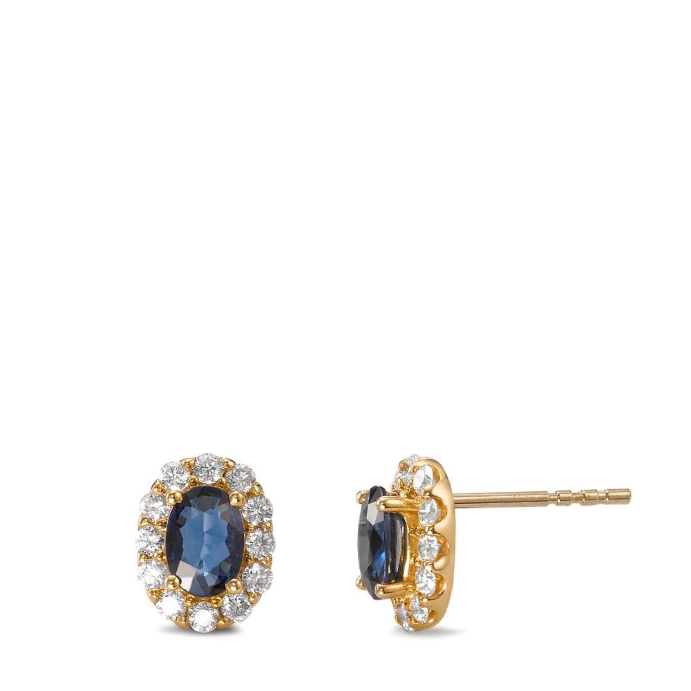 Orecchini a bottone Oro giallo 750/18 carati Zaffiro 2 pietra, Diamante 0.44 ct, 24 pietra, [Brillant], w-si