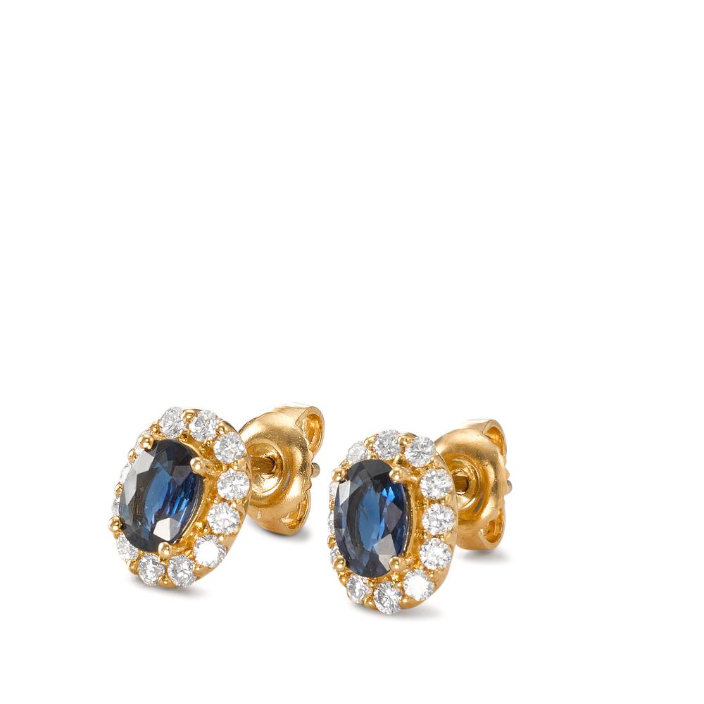 Orecchini a bottone Oro giallo 750/18 carati Zaffiro 2 pietra, Diamante 0.44 ct, 24 pietra, [Brillant], w-si