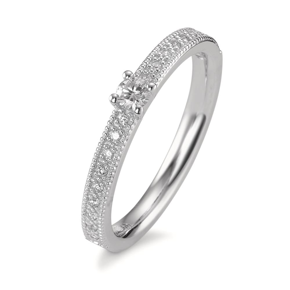 Anello solitario Oro bianco 750/18 carati Diamante 0.16 ct, 19 pietra, [Brillant], w-si