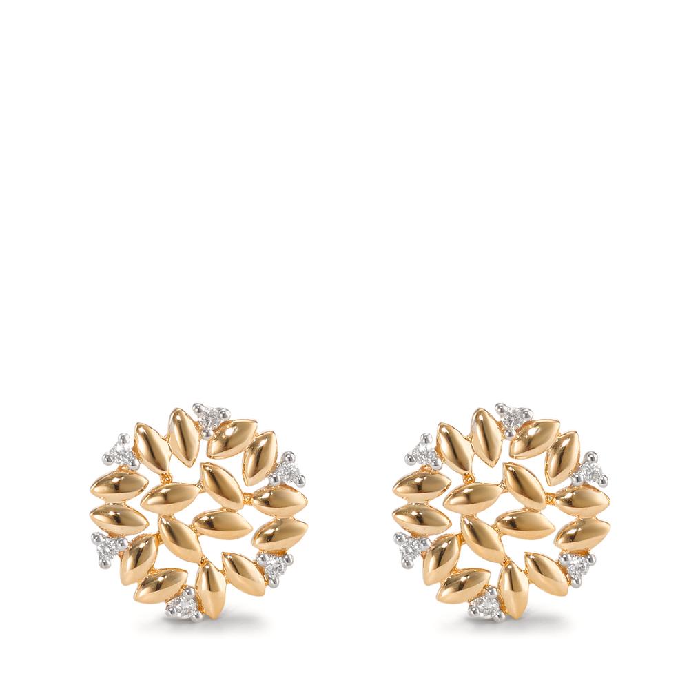 Orecchini a bottone Oro giallo 750/18 carati Diamante 0.07 ct, 12 pietra, [Brillant], w-si bicolore Ø10 mm