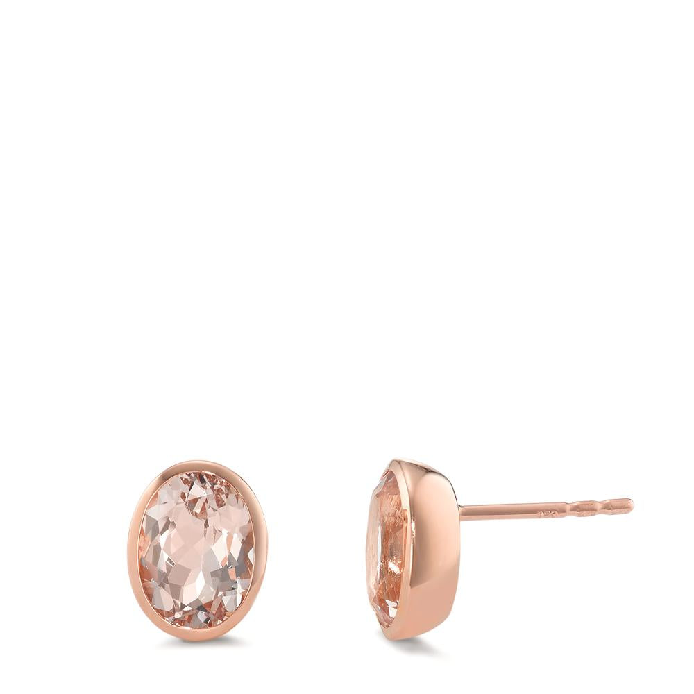 Orecchini a bottone Oro rosso 750/18 carati Morganite Champagne, 2 pietra, [oval]