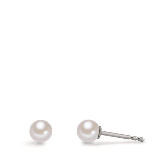 Orecchini a bottone Acciaio inossidabile Perla di conchiglia bianco, 2 Perla, 5 mm Ø5 mm