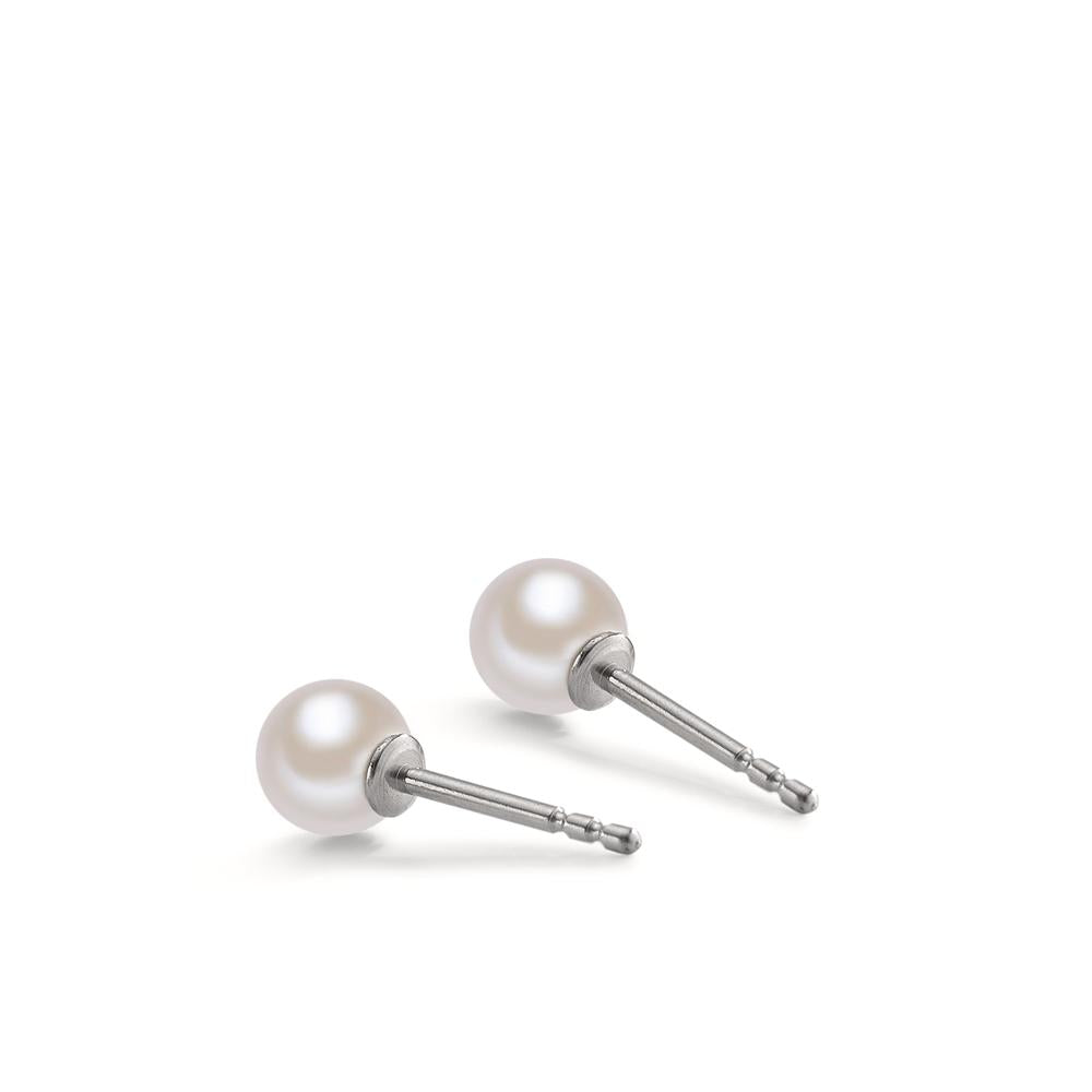 Orecchini a bottone Acciaio inossidabile Perla di conchiglia bianco, 2 Perla, 5 mm Ø5 mm