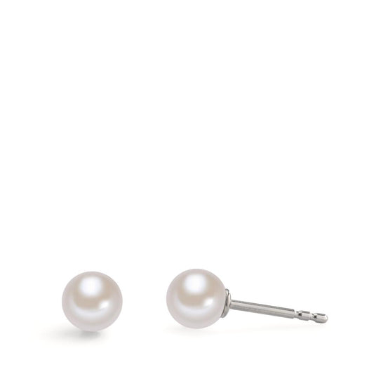 Orecchini a bottone Acciaio inossidabile Perla di conchiglia bianco, 2 Perla, 6 mm Ø6 mm
