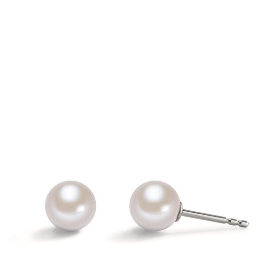 Orecchini a bottone Acciaio inossidabile Perla di conchiglia bianco, 2 Perla, 7 mm Ø7 mm