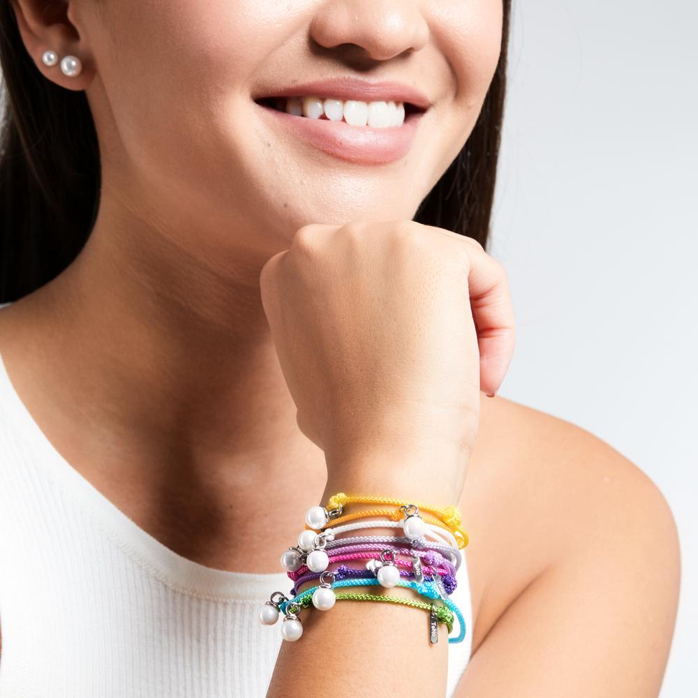 Bracciale Tessile, Acciaio inossidabile Perla di conchiglia bianco, 7 mm 16-21 cm Ø7 mm