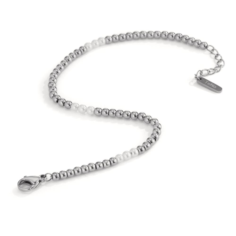 Bracciale Acciaio inossidabile Perla di conchiglia bianco, 9 Perla, 3 mm 17-19 cm Ø3 mm