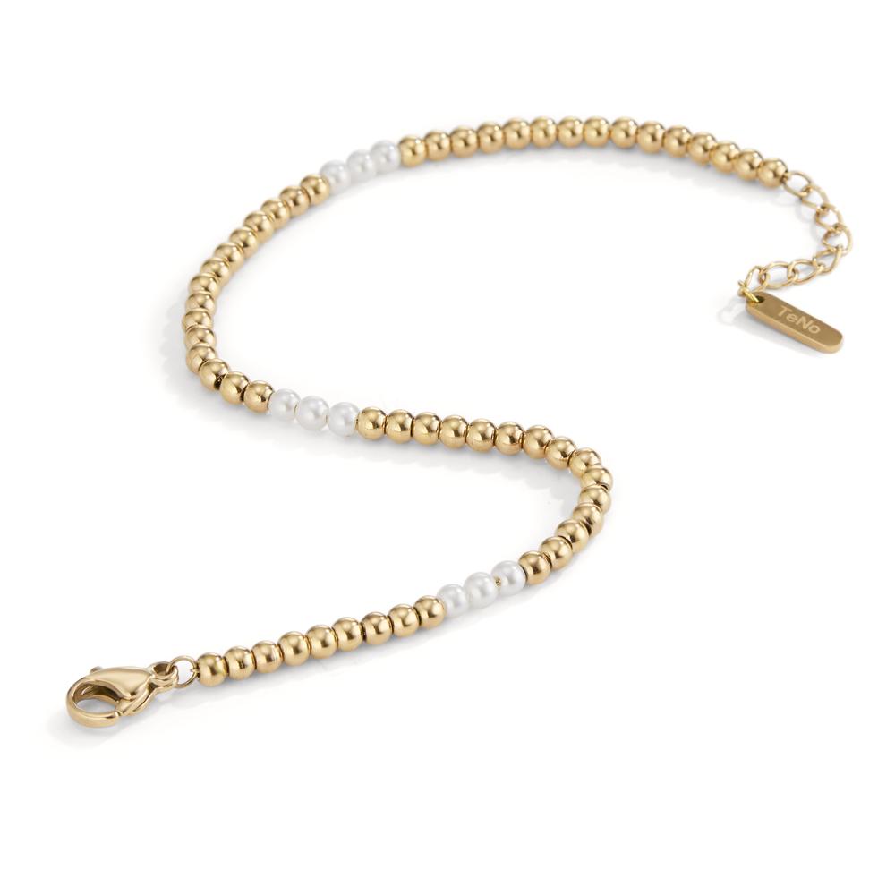Bracciale Acciaio inossidabile giallo rivestimento IP Perla di conchiglia 17-19 cm Ø3 mm