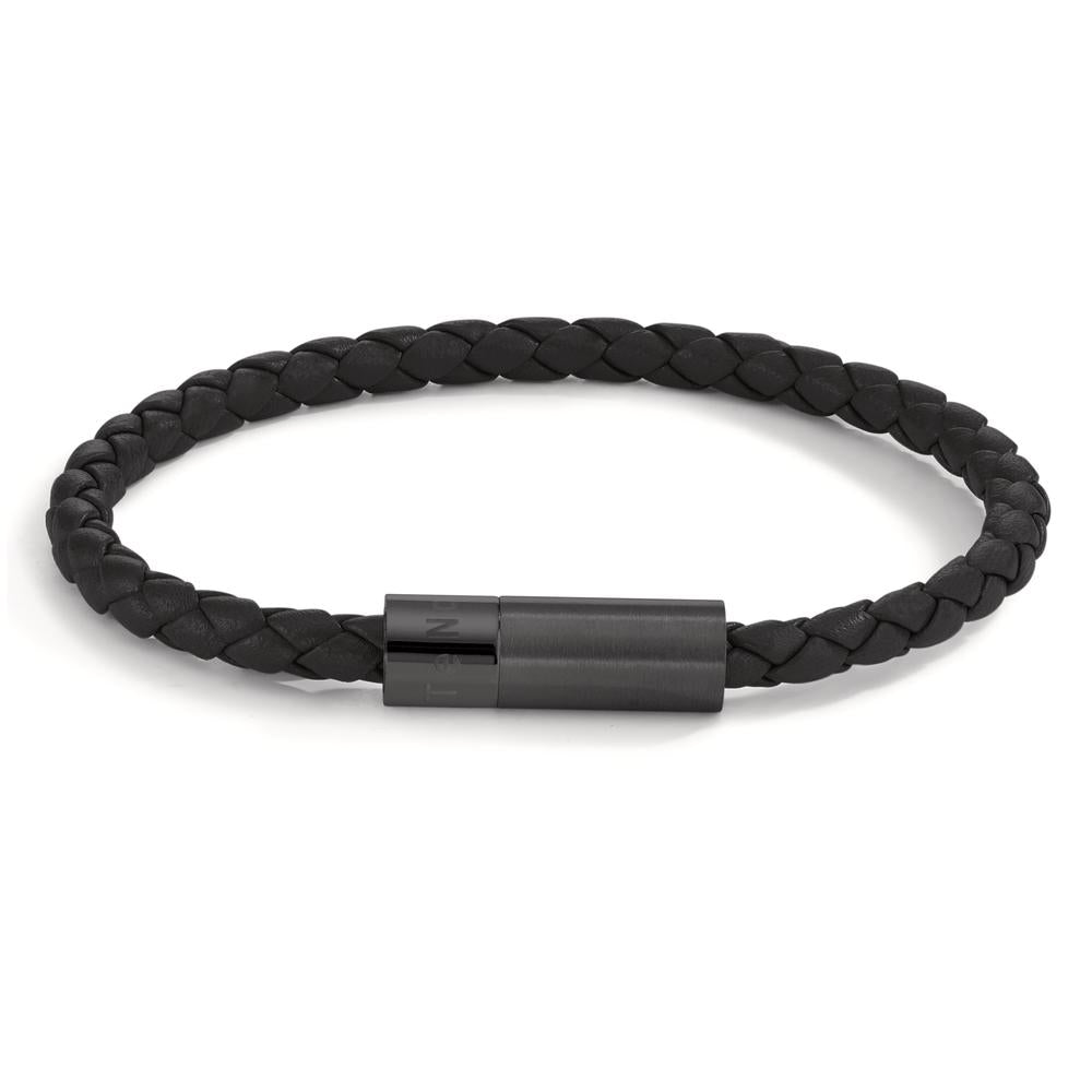 Bracciale Pelle, Acciaio inossidabile nero rivestimento IP 21 cm