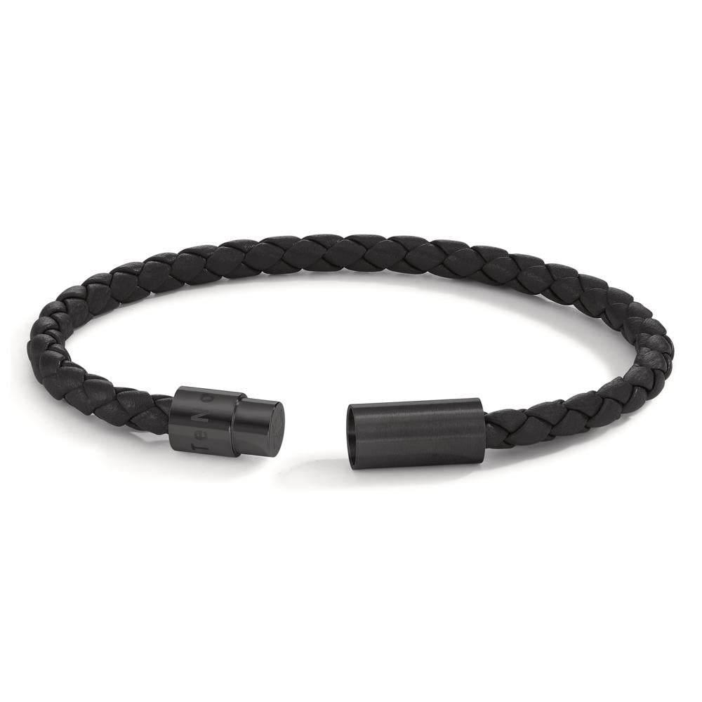 Bracciale Pelle, Acciaio inossidabile nero rivestimento IP 21 cm