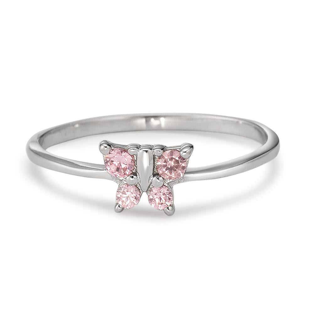 Anello Argento Zirconia rosa, 4 pietra rodiato Farfalla