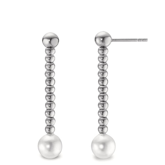 Orecchini Acciaio inossidabile Perla di conchiglia bianco, 2 Perla, 7 mm Ø7 mm
