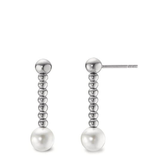 Orecchini Acciaio inossidabile Perla di conchiglia bianco, 2 Perla, 7 mm Ø7 mm