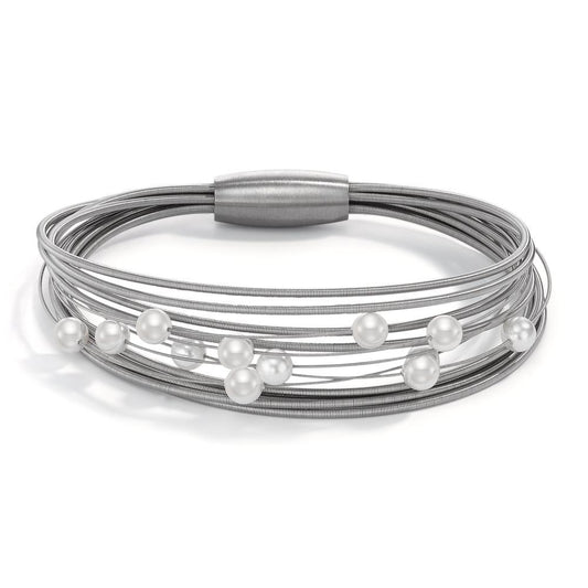 Bracciale Acciaio inossidabile Perla di conchiglia bianco, 12 Perla, 5 mm 19 cm