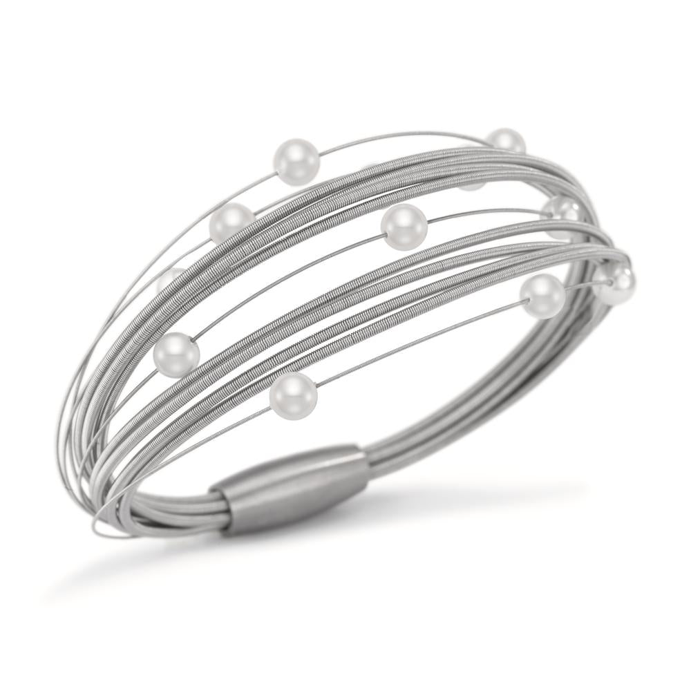 Bracciale Acciaio inossidabile Perla di conchiglia bianco, 12 Perla, 5 mm 19 cm