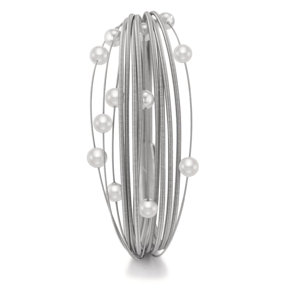 Bracciale Acciaio inossidabile Perla di conchiglia bianco, 12 Perla, 5 mm 19 cm