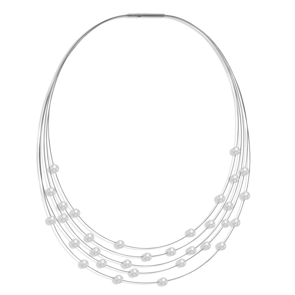 Collana Acciaio inossidabile Perla di conchiglia bianco, 5 mm 45 cm