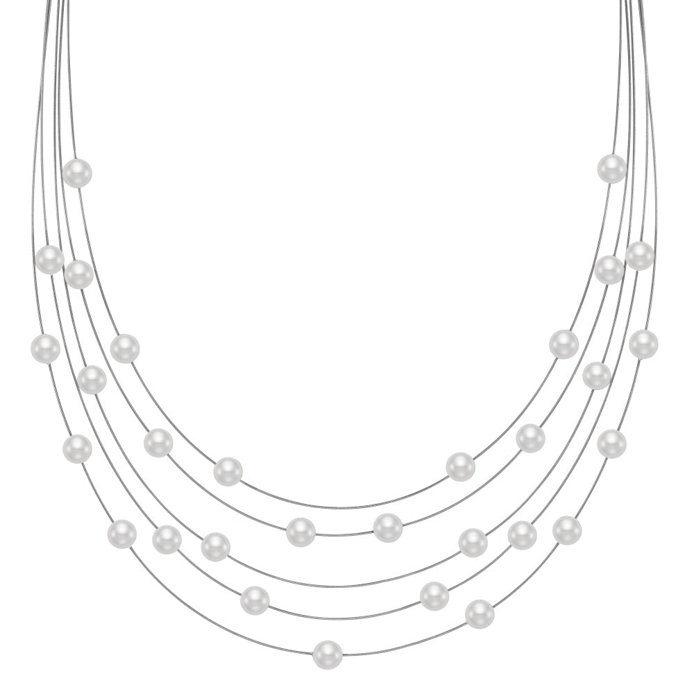 Collana Acciaio inossidabile Perla di conchiglia bianco, 5 mm 45 cm