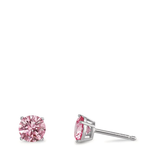Orecchini a bottone Argento Zirconia rosa, 2 pietra rodiato Ø6 mm