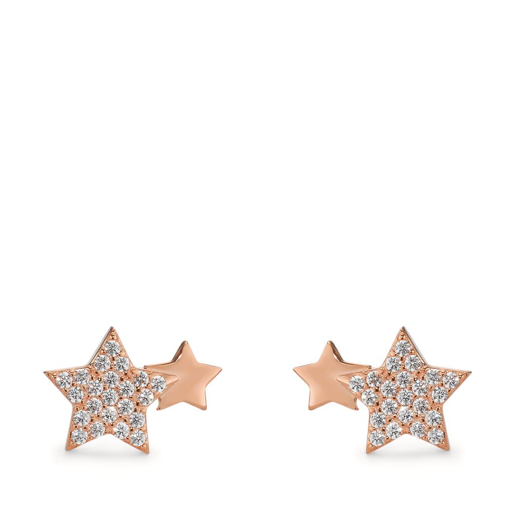 Orecchini a bottone Argento Zirconia rosa dorato Stella