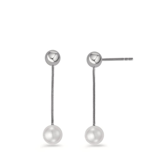 Orecchini Acciaio inossidabile Perla di conchiglia bianco, 2 Perla, 6 mm