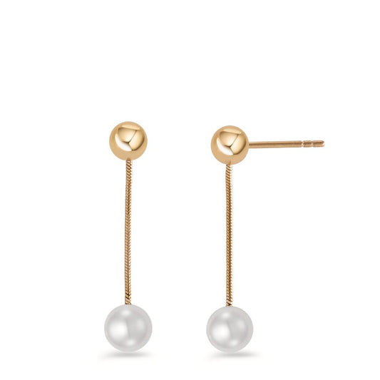 Orecchini Acciaio inossidabile giallo rivestimento IP Perla di conchiglia bianco, 2 Perla, 6 mm