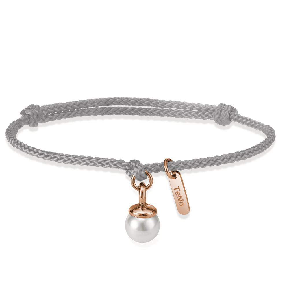 Bracciale Tessile, Acciaio inossidabile rosa rivestimento IP Perla di conchiglia bianco, 7 mm 16-21 cm Ø7 mm