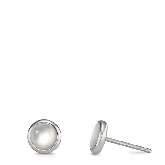 Orecchini a bottone Acciaio inossidabile Madreperla bianco Ø8 mm