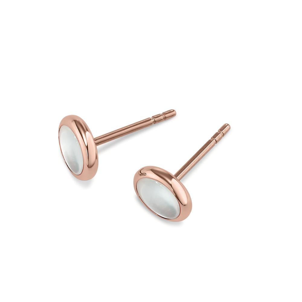 Orecchini a bottone Acciaio inossidabile rosa rivestimento IP Madreperla bianco Ø8 mm